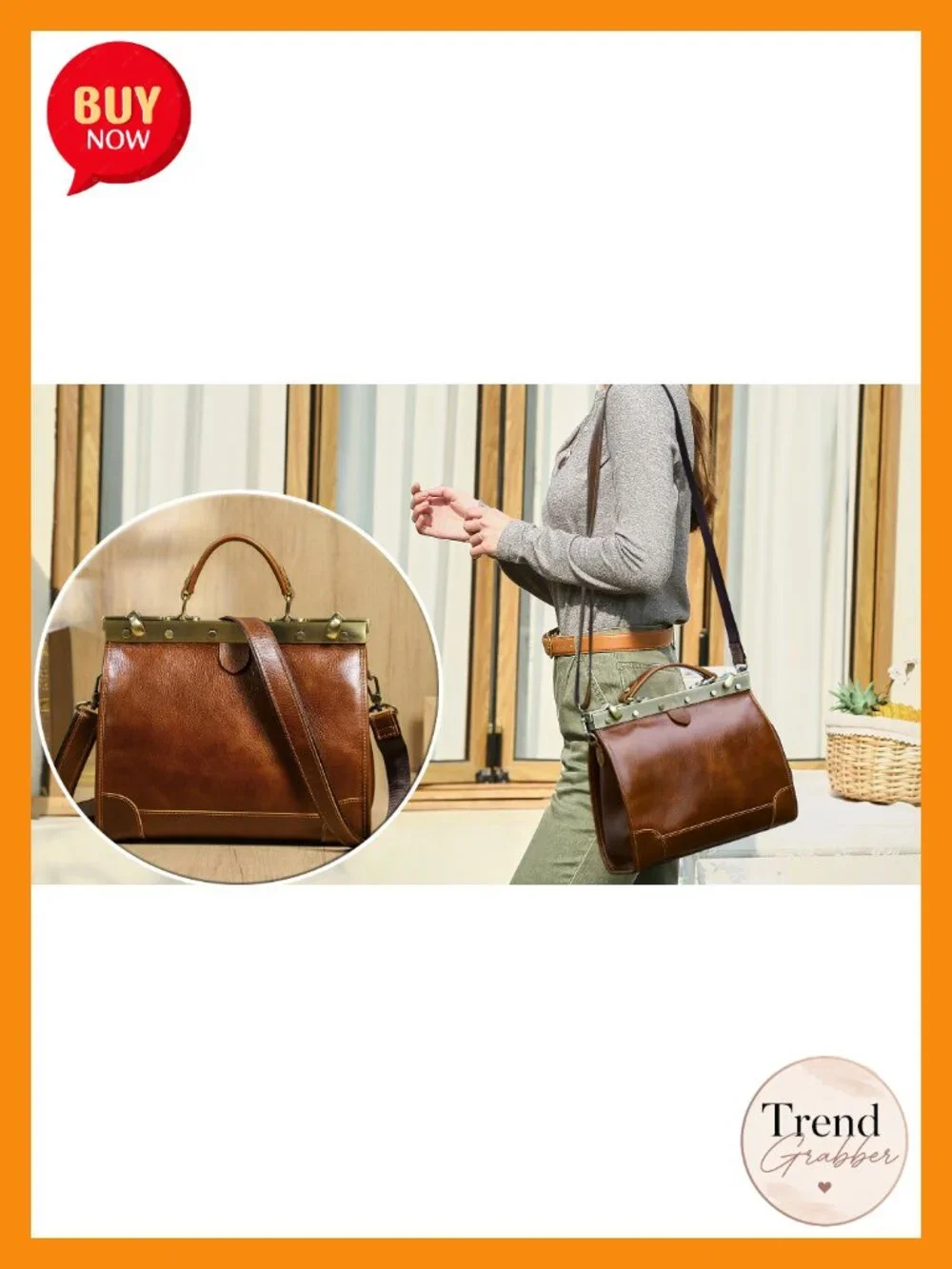 Full Grain Leather Doctor Bag Purse Top Handle Handbag Vintage Satchel Shoulder